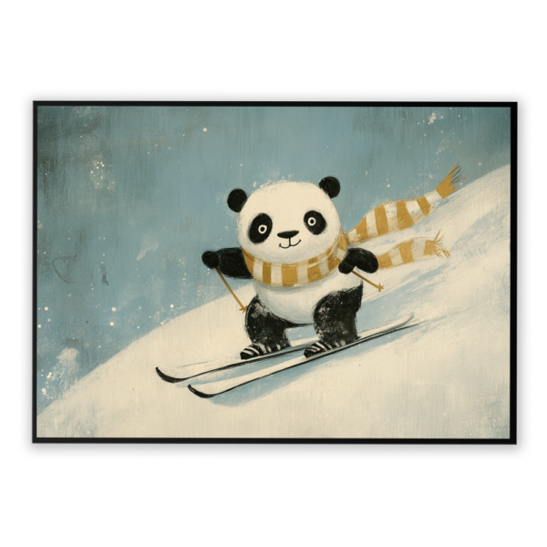 Panda On Ski's animal Art Print for Nursery, children's room, Kids room, Gift for new Mom, Baby shower gift