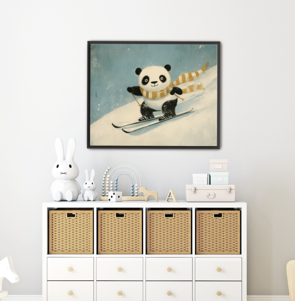 Panda On Ski's animal Art Print for Nursery, children's room, Kids room, Gift for new Mom, Baby shower gift