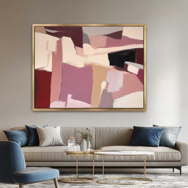 Neutral abstract wall print in large format, perfect as a statement canvas for living rooms or hallways Large Pink and Beige colour abstract wall art, big sizes ideal for office space, show interiors, hotel lobby, hotel reception
