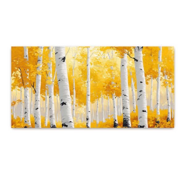 Yellow and White Forest Birch Trees Canvas Wall Art. Abstract art print for living room Hotel lobby, Cafes Office reception Large Size High Quality Canvas wall Art Framed and Unframed Available in gold frame, silver frame, white frame and black frame. enquires welcome