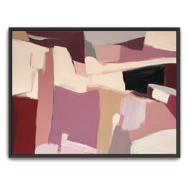 Framed abstract wall art in beige and cream tones, oversized canvas print suited for minimalist interiors. Large Pink and Beige colour abstract wall art, big sizes ideal for office space, show interiors, hotel lobby, hotel reception
