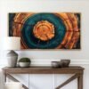Modern Gold And Blue Wall Art Framed Canvas Print of Tree Rings Painting - Image 7