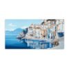 Panoramic Italian coastal wall art featuring a serene seaside village, printed on canvas for wide-format home decor